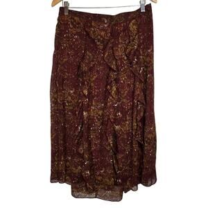 Krazy Kat Paisley Ruffle Midi Skirt Lined XXL Boho Office Career Romantic Sheer